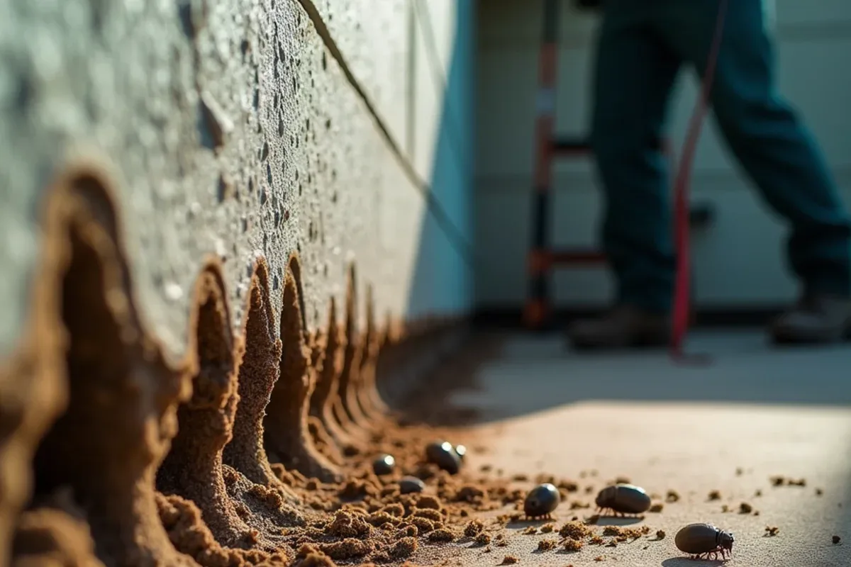 Subterranean termite mud tubes on a crawlspace foundation wall in southern Indiana
